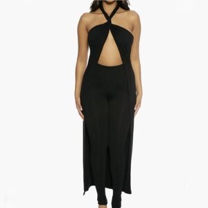 naked wardrobe Black Twist Halter Cutout Jumpsuit